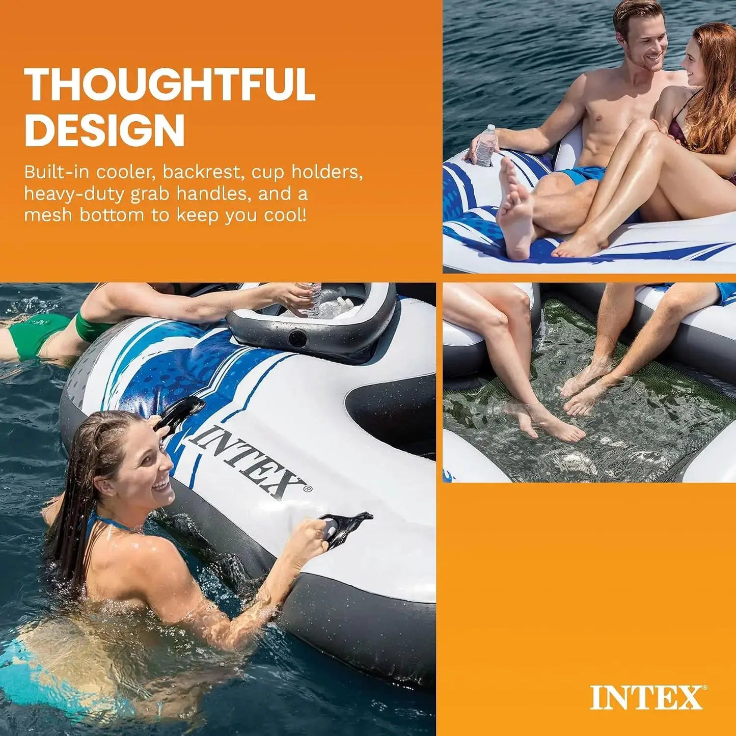 Inflatable Raft | 5 Person Capacity | Built-In Backrests | Blue Tropic