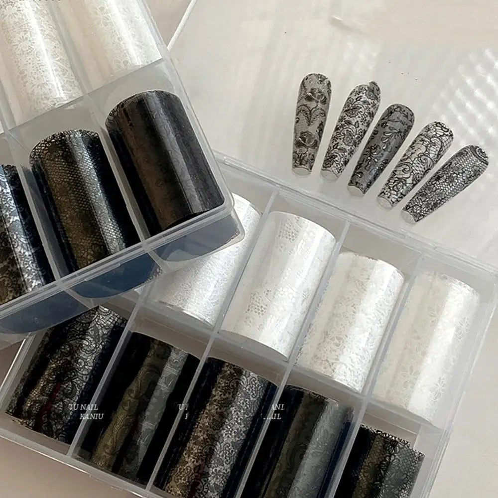 10 Rolls 4x50CM Black White Lace Transfer Nail Sticker Sexy Flower Lace Nail Art Transfer Foils Paper for DIY Manicure Decals*@# from PriceLows™