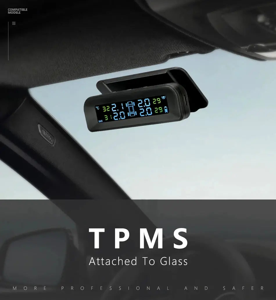 Smart car TPMS tire pressure monitoring system solar digital clock LCD display car tire pressure temperature safety alarm system from PriceLows™