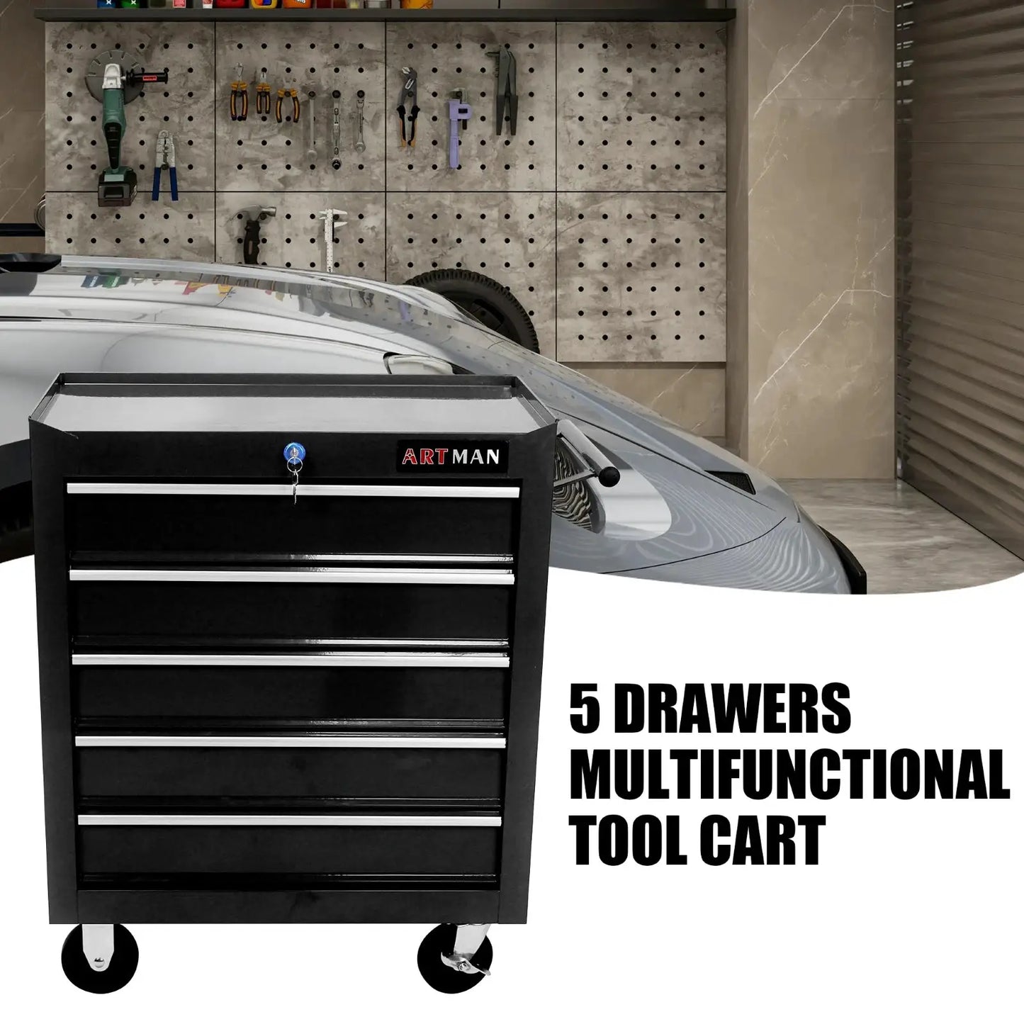 Rolling Metal Tool Chest with 5 Drawers, 20" 5-Drawer Tool Chest Cabinet with Ball Bearing Drawer Slides, Steel Tool Storage Box from PriceLows™
