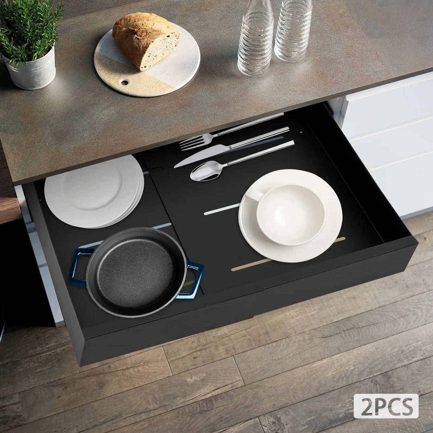 Carbon Steel Expandable Pull out Cabinet 2 -Tiers Organizer Pull Out Drawers for Cabinets Slide Out Cabinet Organizer from PriceLows™