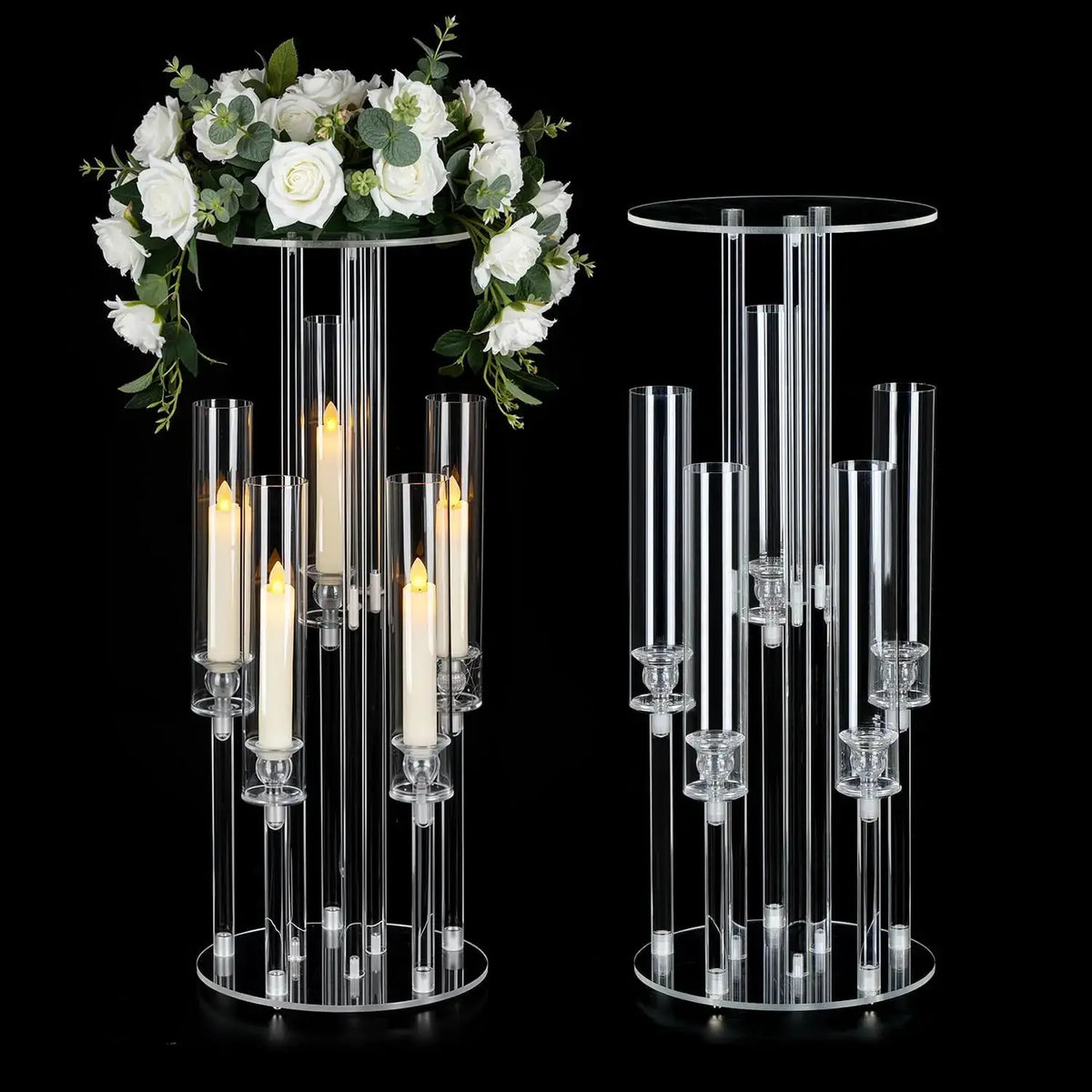 Acrylic Candelabra Stand | 5 Arm Design | Clear Finish | 2 Piece Set