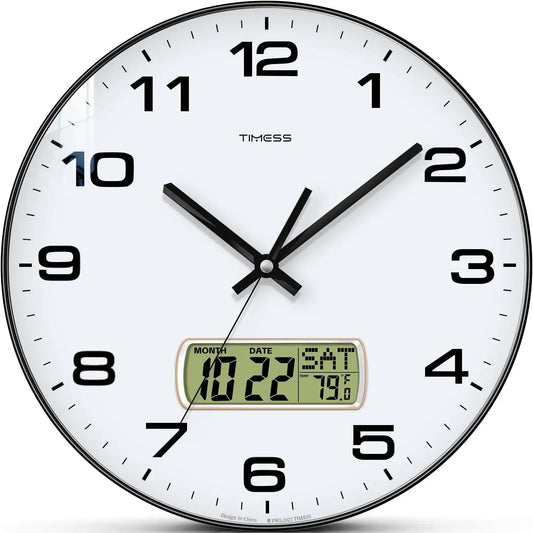 TIMESS Calendar Wall Clock,3 Sizes 4 Colors Optional with Calendar and Fahrenheit Temperature Display,battery Operated Minimalist Style Wall Clock for Living Room Bedroom Dining Study Office Decor from PriceLows™