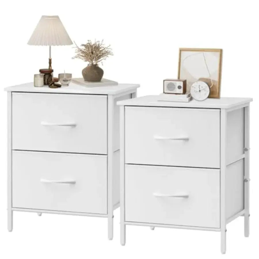 Nightstand Set of 2, Dresser with 2 Drawers, Steel Frame Bedside Furniture, Wood Top Fabric Night Stand, Colorful End Table for from PriceLows™