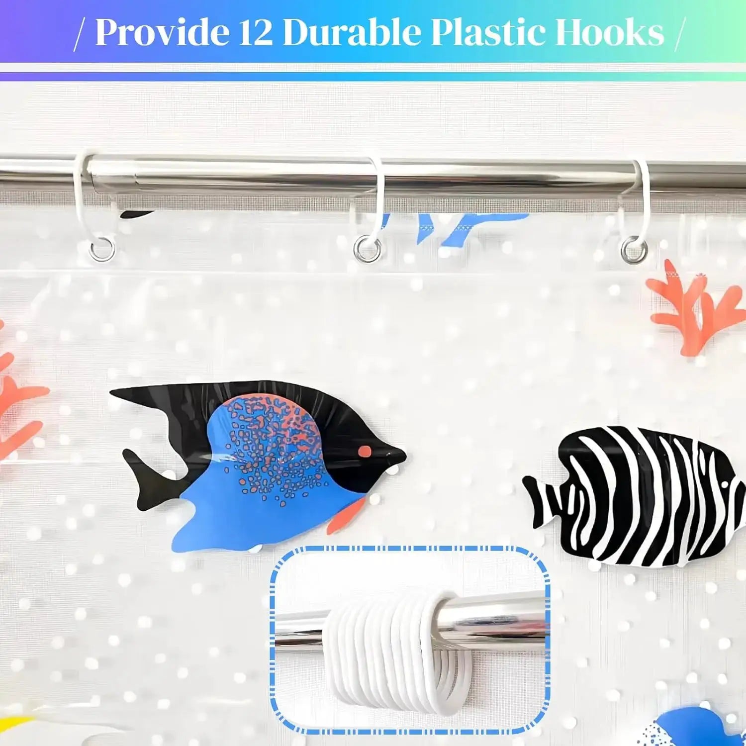 Tropical fish shower curtain, made of PEVA, colorful ocean pattern - transparent bathroom decor with durable metal grommets from PriceLows™