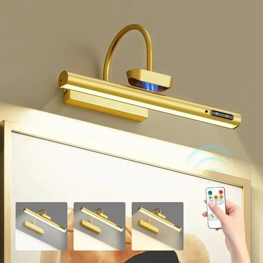 4000mAh LED Rechargeable Wall Lamp Modern Remote Control 3 Color Dimming Gold Bathroom Mirror Light Aluminum Picture Lights from PriceLows™