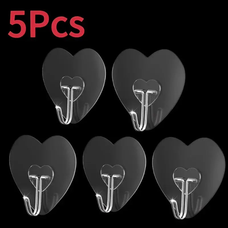 Heart Shape Transparent Hooks Non Punching Plastic Love Hangers Holder Self Adhesive Key Towel Multi-Purpose Hooks Storage Rack from PriceLows™