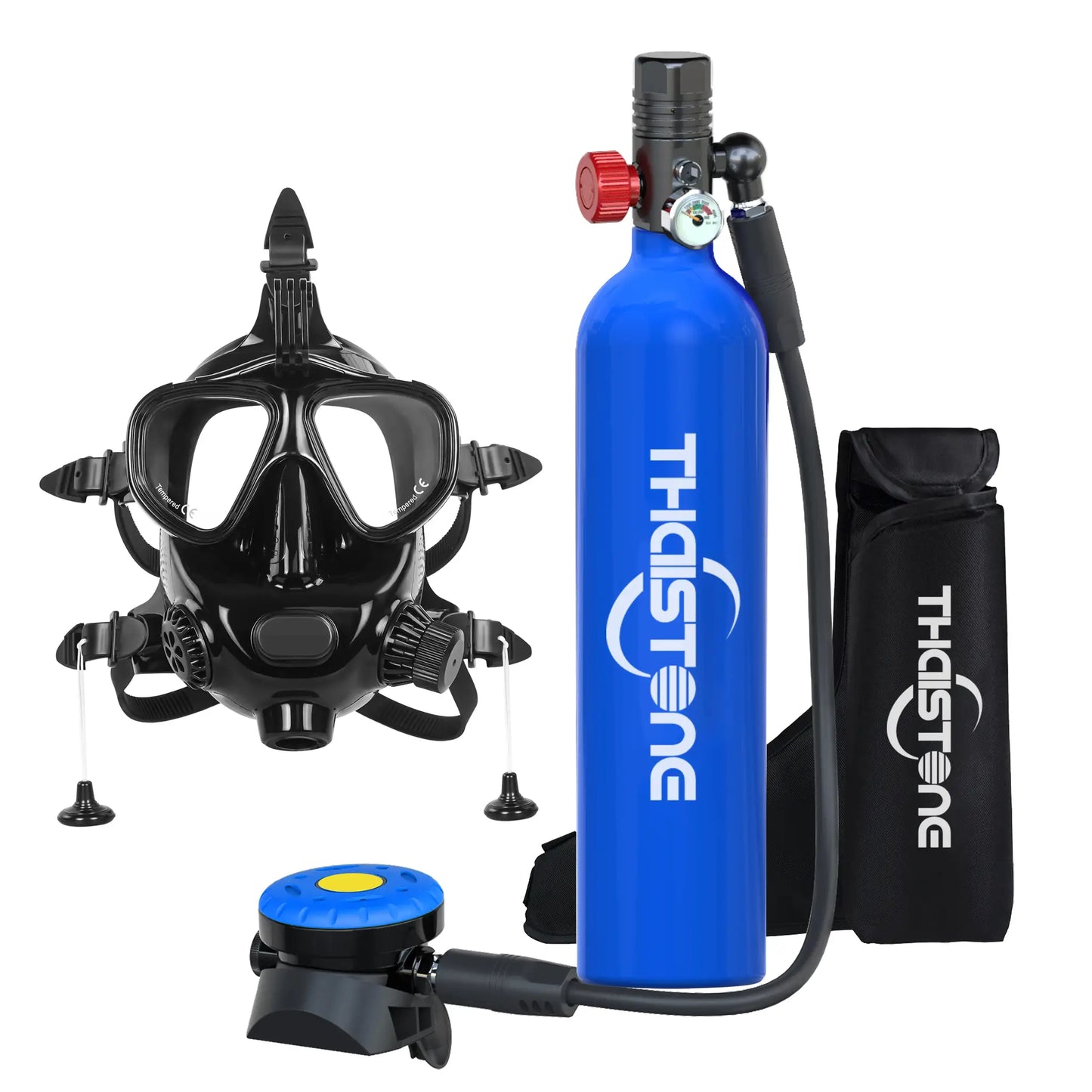 THAISTONE Colorful 1L Scuba Oxygen Tank Set with Full Face Mask, Backup Air Cylinder & Emergency Rescue Pony Bottle，15-25 Min from PriceLows™