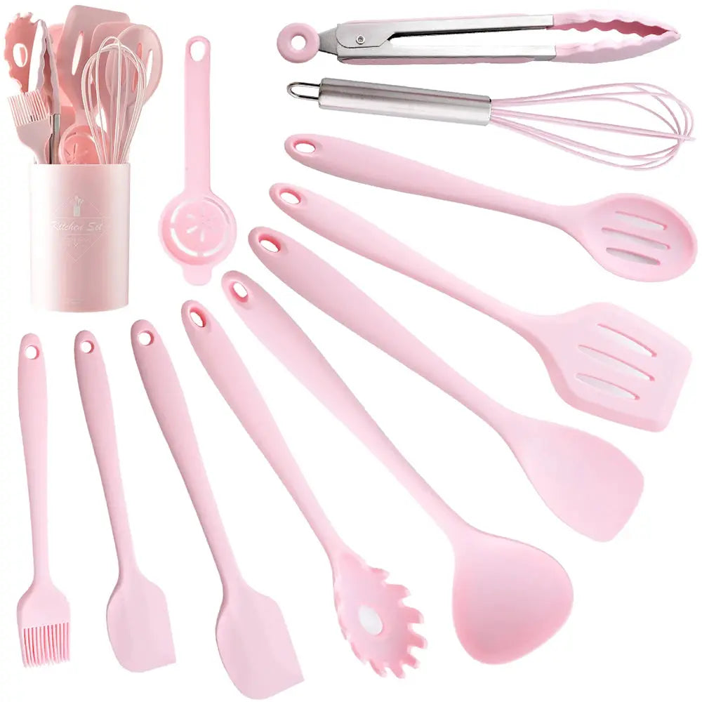12Pcs Pink Silicone Cooking Utensils Set Non-Stick Pan Baking Tools Kitchenware Spatula Spoon Food Tongs Kitchen Kit with Box from PriceLows™