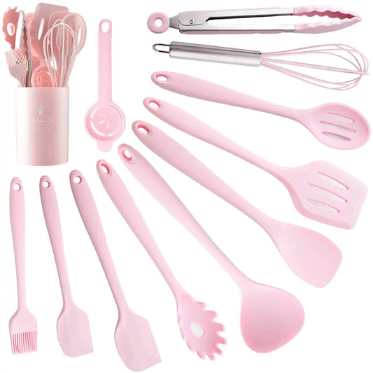 12Pcs Pink Silicone Cooking Utensils Set Non-Stick Pan Baking Tools Kitchenware Spatula Spoon Food Tongs Kitchen Kit with Box from PriceLows™