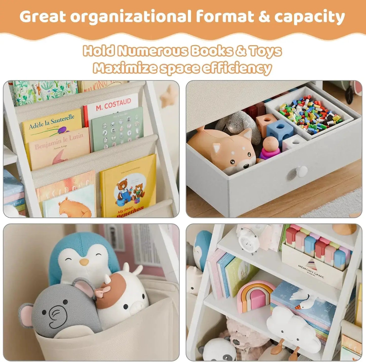 Kids Bookshelf and Toy Storage - Toddler Bookcase for Nursery, White from PriceLows™