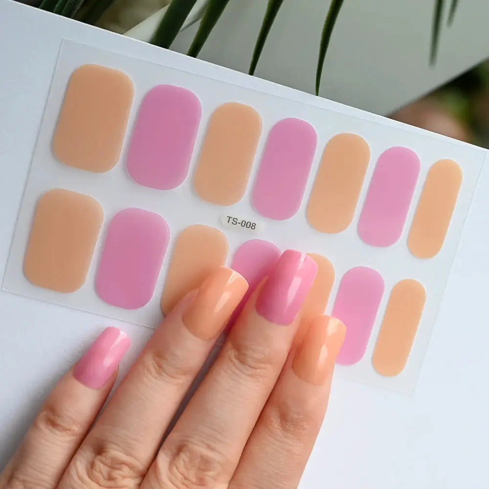 1Pcs Semi-Cured UV Gel Nail Sticker Pure Color Full Cover Waterproof Long-lasting Nail Strips 16Tips DIY Nail Polish Stickers *& from PriceLows™