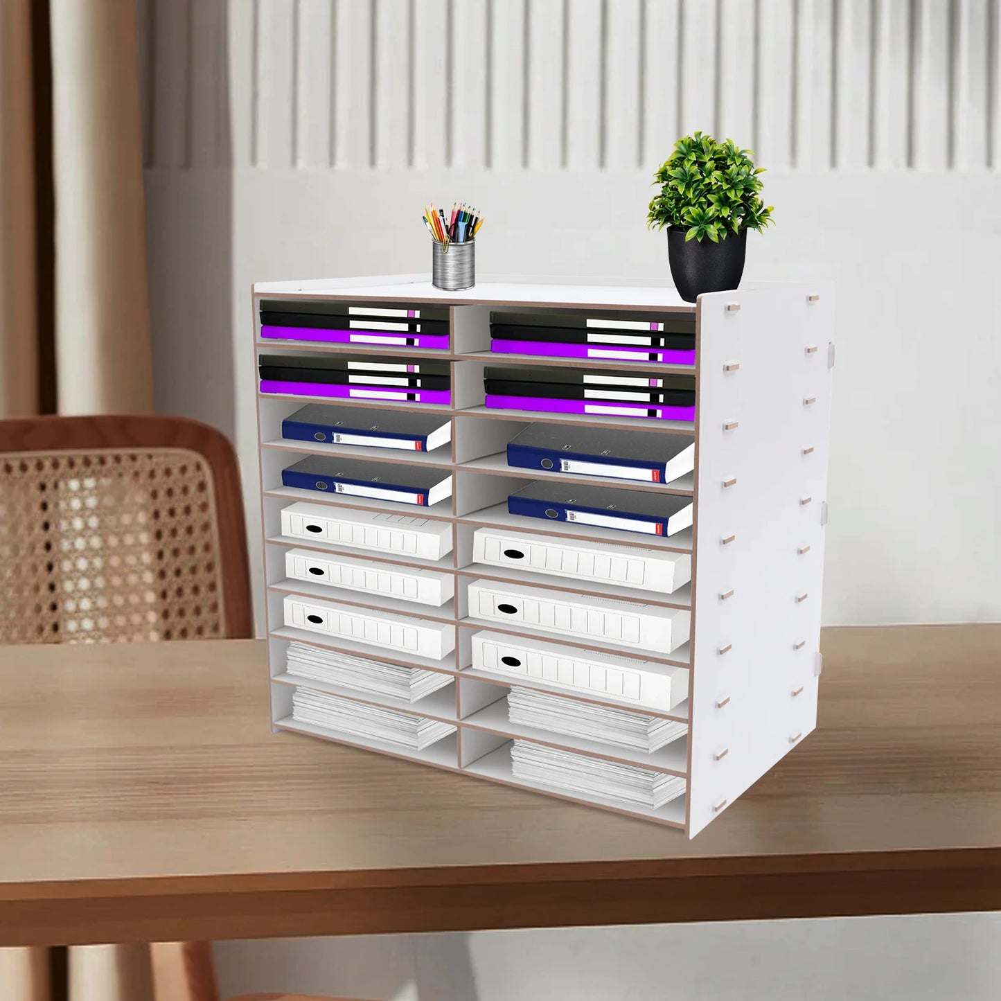 Wooden File Organizer | 18 Compartments | 9-Tier Desk Sorter | 51.8x33x49 cm