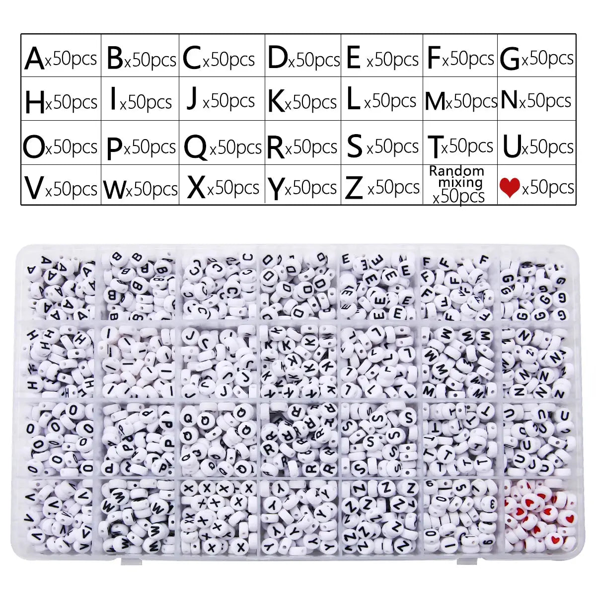Acrylic Alphabet Beads | 6x6/4x7mm | Heart Shape | DIY Craft Kit