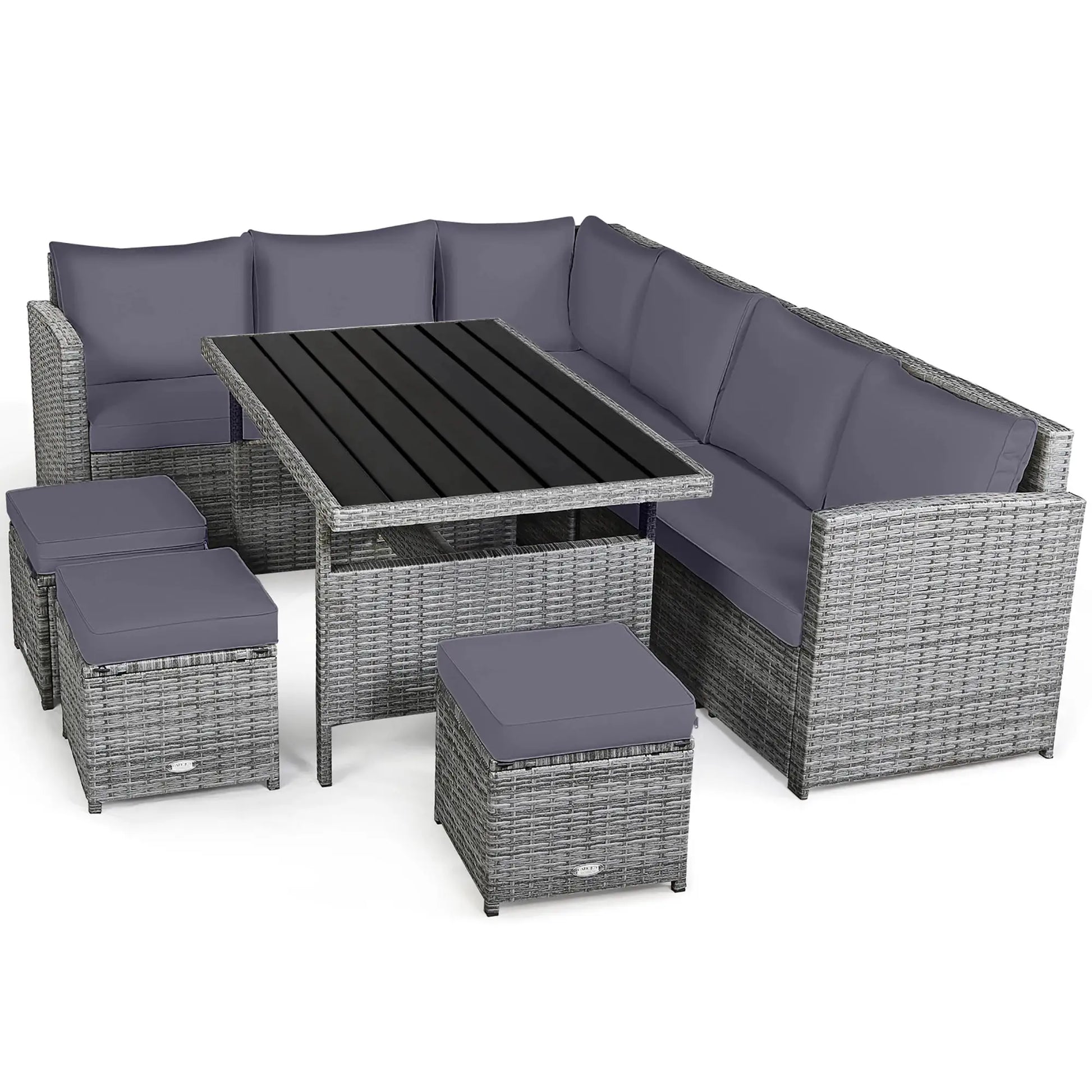 7 PCS Patio Rattan Dining Set Sectional Sofa Couch Ottoman Garden Grey from PriceLows™