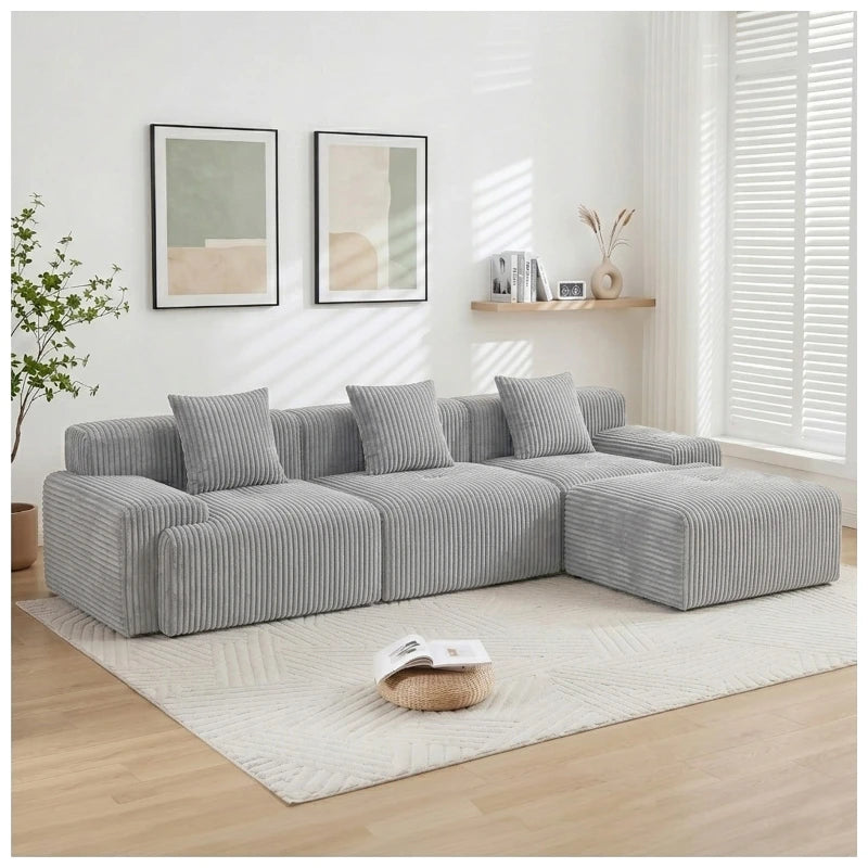 Modular Sectional Sofa | 118 Inch | L Shaped With Movable Ottoman | Beige