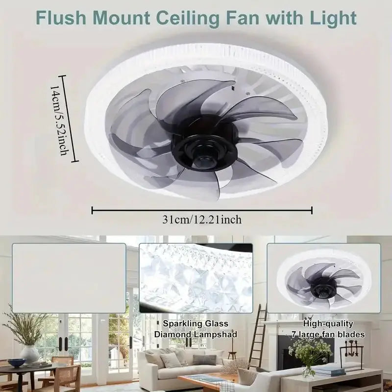 LED Ceiling Fan | Remote Control | E26 Base Socket, 3 Color Dimmable | Bedroom