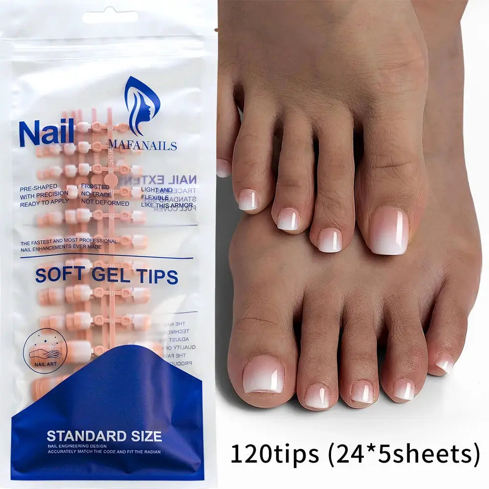 Press On Toenails | Glossy Nude Pink French Tips | 120 Pcs | Size S