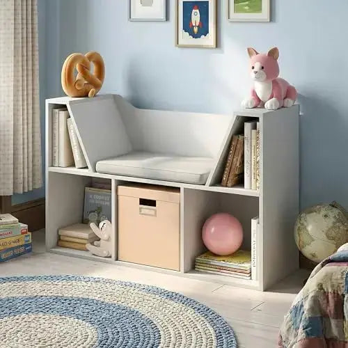 5-Cube Bookshelf With Reading Nook And Seat Cushion For Bedroom Living Room White from PriceLows™