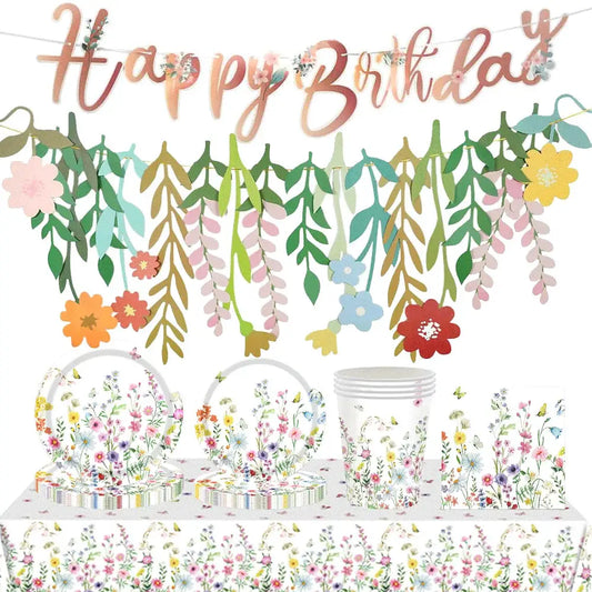 Wildflower Party Supplies | Spring Flower Banner And Plates | Napkins And Balloons