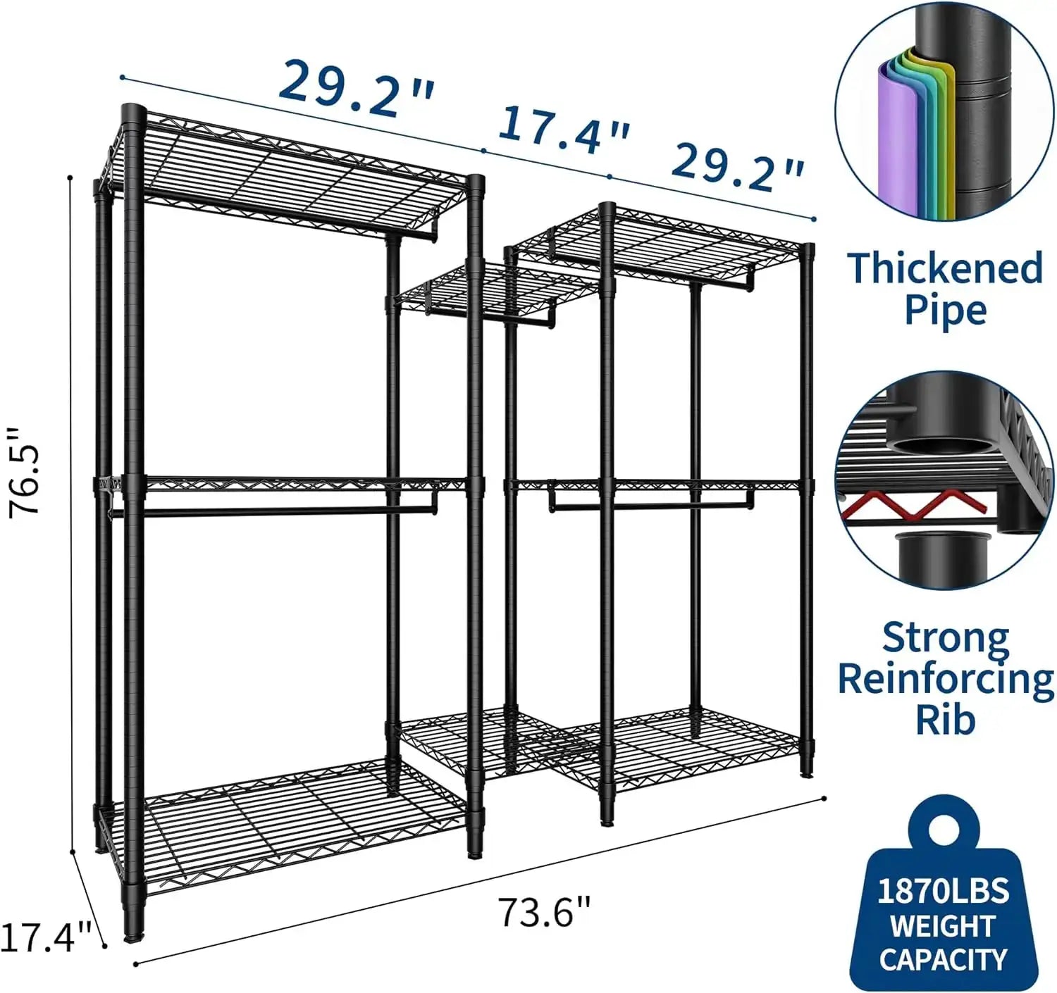 Heavy Duty Clothes Rails,Clothes Rack with 5 Hang Rods & 8 Shelves Freestanding Wardrobe Closet for Corner,Coat Rails from PriceLows™