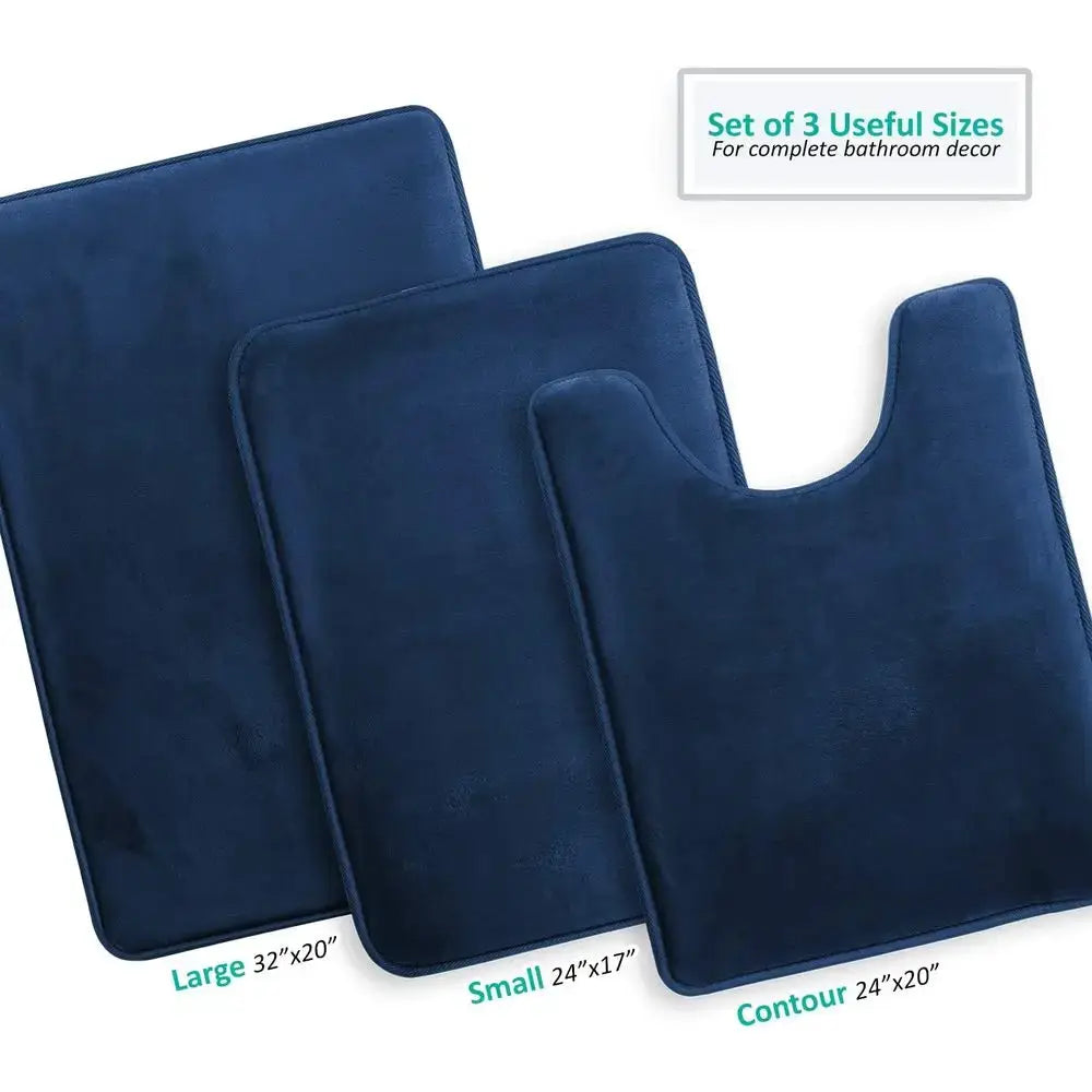 3 Piece Bathroom Rugs Bath Mat Set, Velvet Memory oam Bath Mats or Bathroom - Non-Slip, PVC Backing Bath Rugs, Washable - Dries from PriceLows™