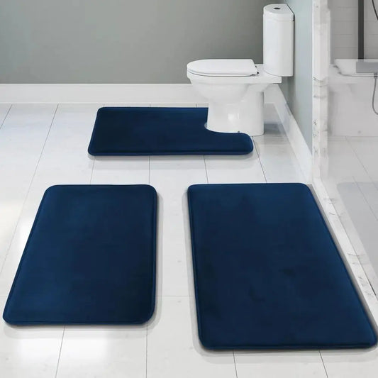 3 Piece Bathroom Rugs Bath Mat Set, Velvet Memory oam Bath Mats or Bathroom - Non-Slip, PVC Backing Bath Rugs, Washable - Dries from PriceLows™