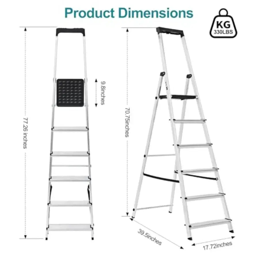 6 Step Ladder, 330lbs Folding Step Stool with Anti-Slip Wide Pedal Handrails, Aluminum Stool Ladders, Safety Household Ladder f from PriceLows™