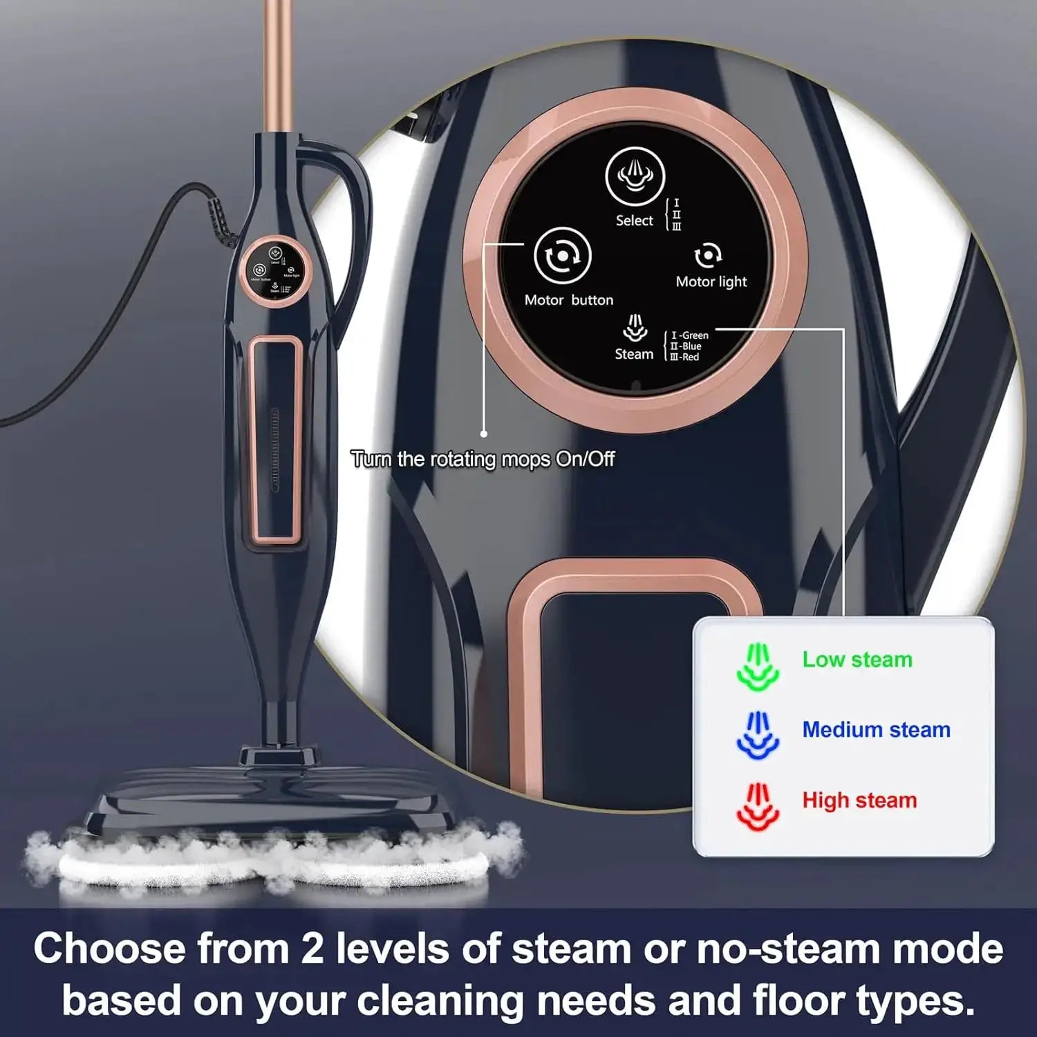 Steam Mop Cleaner with Rotating Mop Pad 10 in 1 Lightweight Spin Mop 1300W Powerful Floor Steamer for Home Hardwood Laminate VM6 from PriceLows™