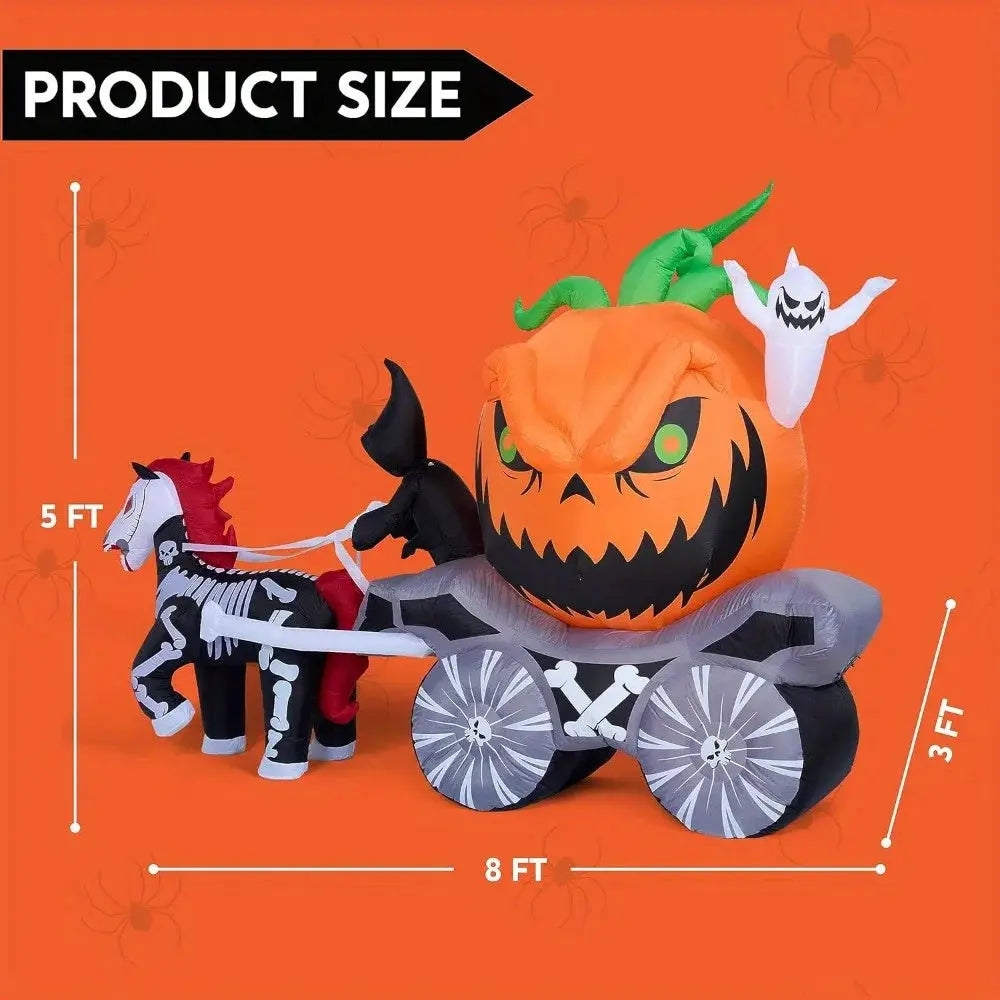 Halloween Inflatable Pumpkin Carriage | Built In Led Lights | 8 Ft Yard