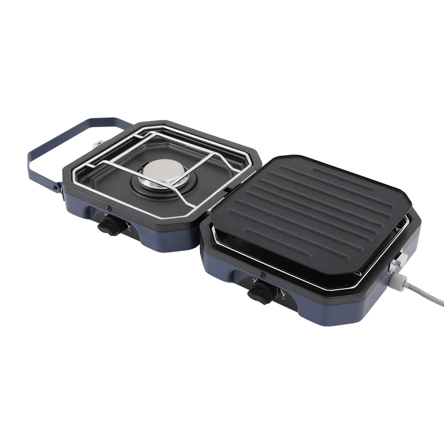 Portable Dual Burner Camp Stove, Foldable 430 Stainless Steel Gas Grill, 2.3kW Each, Non-Stick Pan for Outdoor Picnic Hiking from PriceLows™