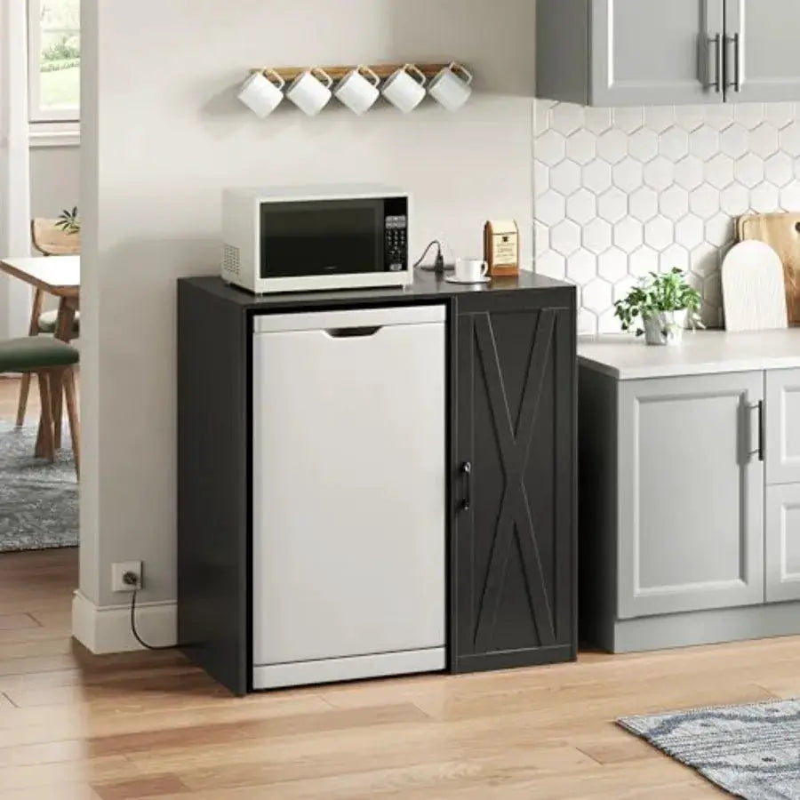 Mini Fridge Cabinet with Storage, Coffee Bar Cabinet with Power Outlet,Fits 24" Wine Fridge, 3-Tier Organizer from PriceLows™