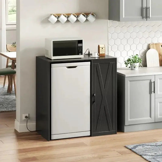 Mini Fridge Cabinet with Storage Coffee Bar Cabinet with Power Outlet Fits 24 Wine Fridge 3-Tier Organizer Refrigerator from PriceLows™