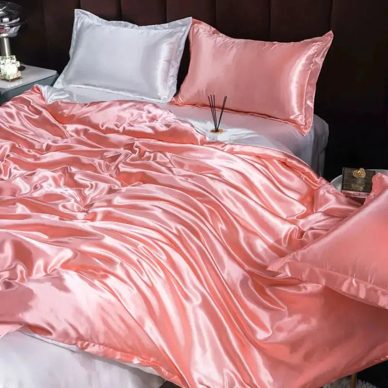 Ice Silk Bedding Set | Satin Duvet Cover | 100Gsm Solid Color | 5Ft To 7Ft Fits