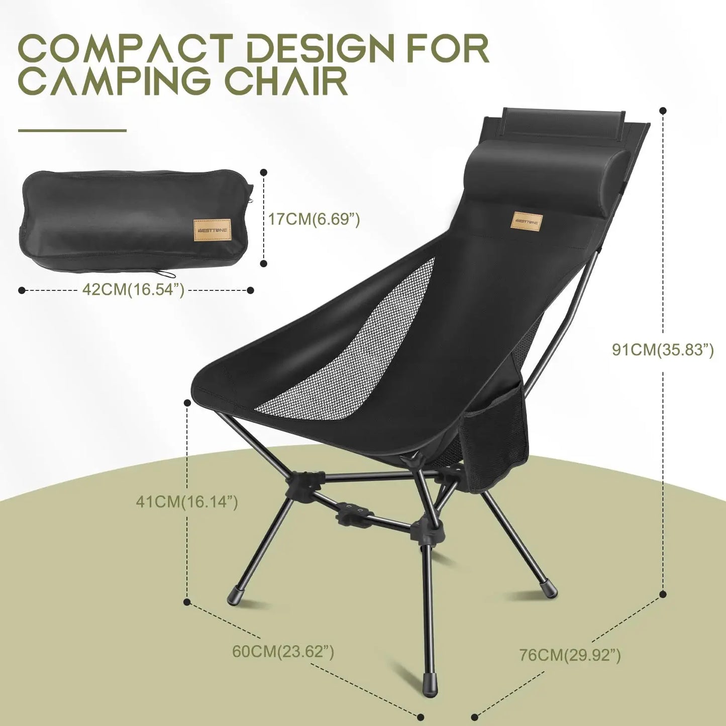 Camping Chair | Lightweight Folding | High Back With Head Support | One Size