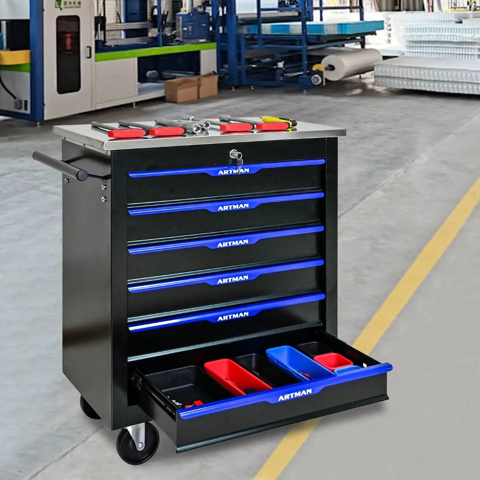 6-drawer rolling tool box cart,tool storage cabinet with 4 wheels,lockable tool trolley system,for garages,workshops,repair from PriceLows™