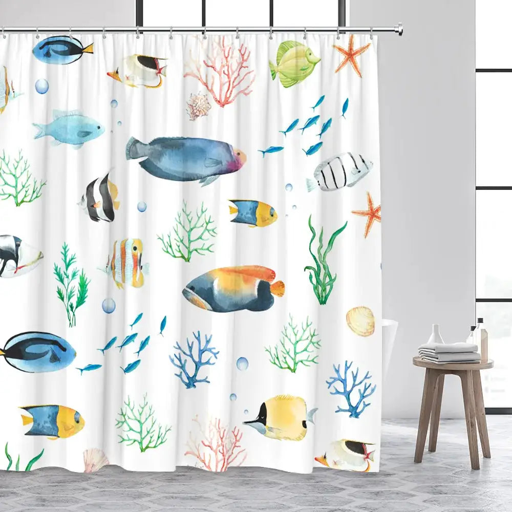 Shower Curtain Cute Cartoon Ocean Animal Print Waterproof Polyester Bath Curtain, Kids Positive Affirmation Dog Bathroom Decor w from PriceLows™