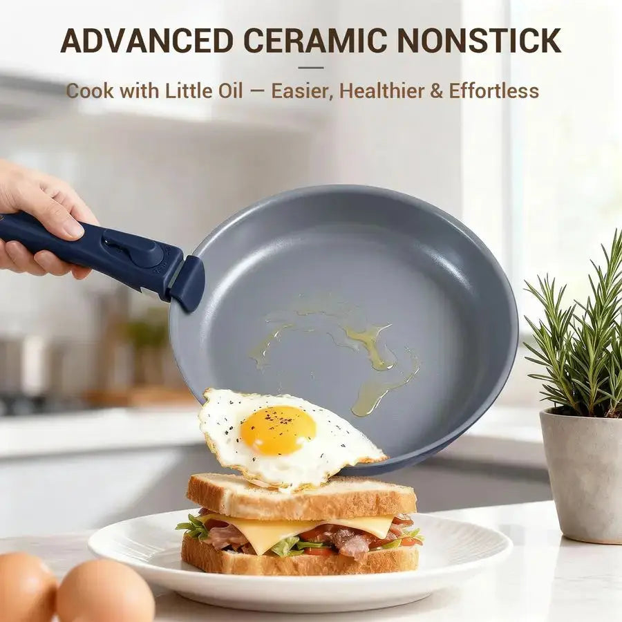 18Piece Ceramic Pots and Pans Set Non Stick, Non Toxic Cookware Set with Removable Handles, Pot Sets for Cooking, Induction Read from PriceLows™