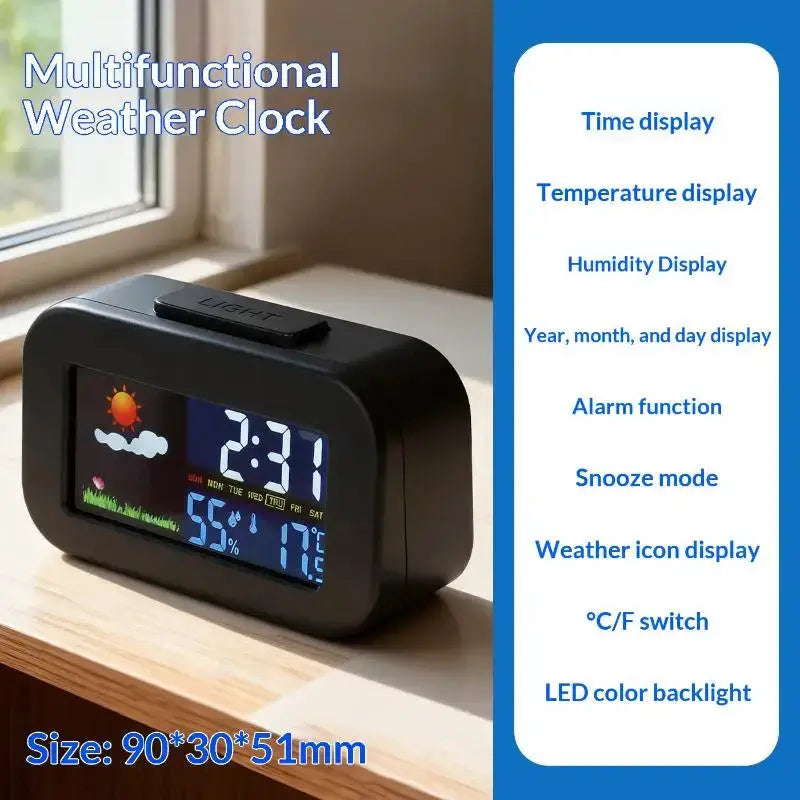 Intelligent Weather Station Clock Color Display Temperature Humidity Monitor Backlit Design for Bedroom Dorm Desk Kids Teens from PriceLows™