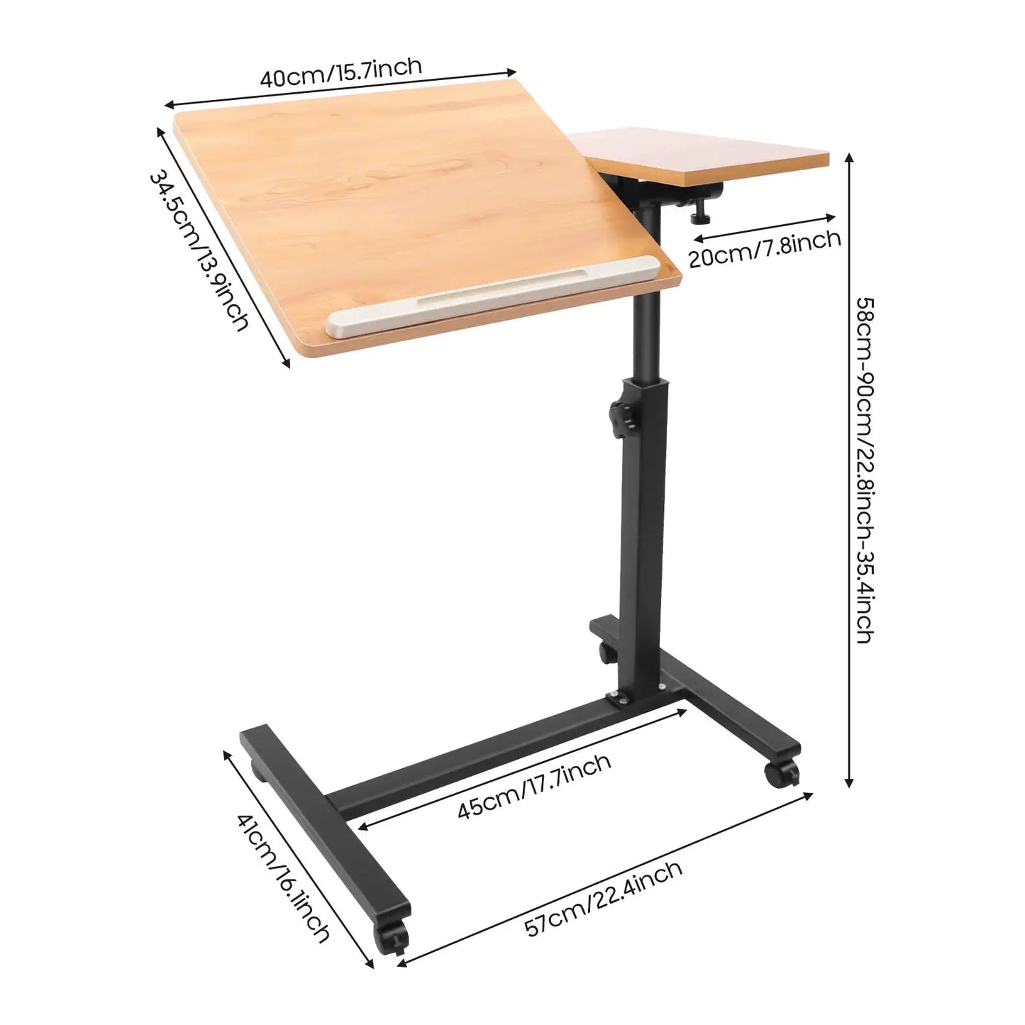 Laptop Desk,Rolling Study Table Computer Workstation with 4 Wheel,360° Rotating Tabletop,58-90cm Height Adjustable from PriceLows™