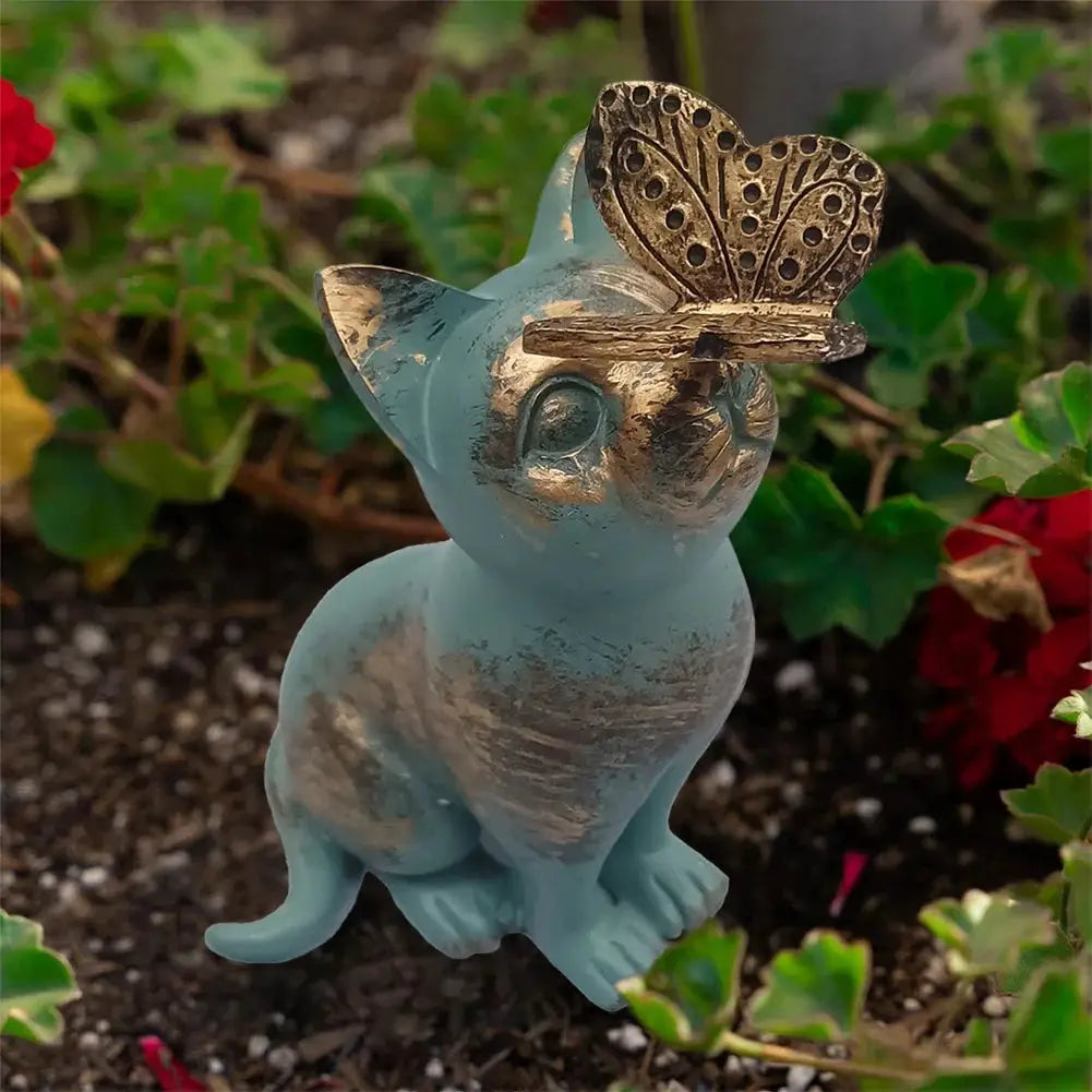 Resin Kitten Statue with Butterfly Ornament Cat Animal Sculpture Handicraft Waterproof Home Decor for Courtyard Lawn from PriceLows™