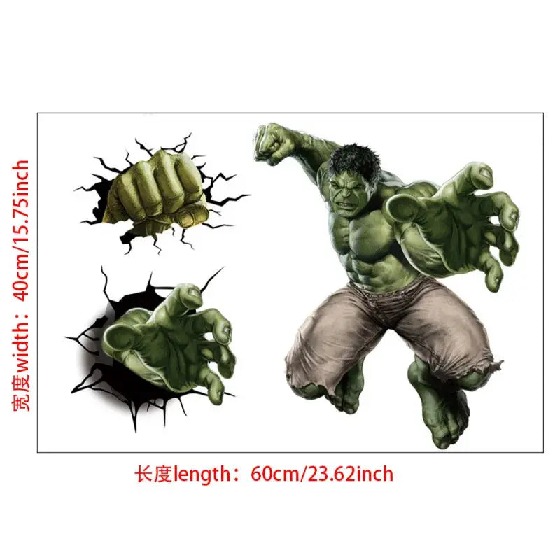 3D Wall Sticker | Size 60x40 cm | Avengers | Hulk Iron Man Captain America Thor