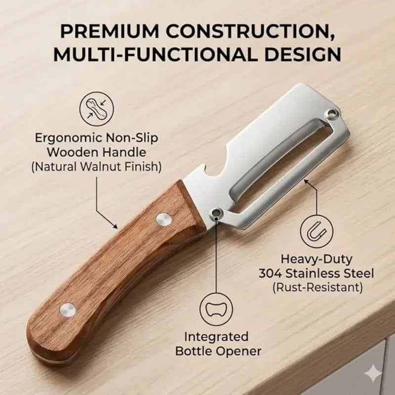2 PCS Premium Vegetable Peeler Set Stainless Steel Blade with Wooden Handle Kitchen Tool for Fruit Apple Potato Pumpkin Papaya Zucchini Includes Bottle Opener from PriceLows™