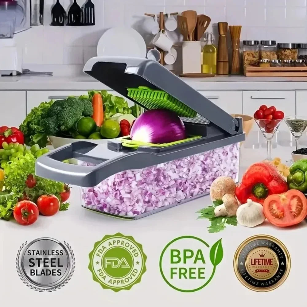 Vegetable Chopper | 14-in-1 Functions | Stainless Steel Blades | 14/16 In Set