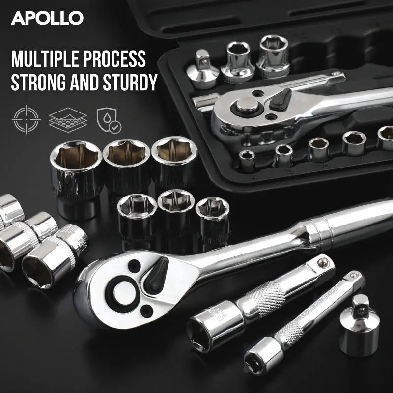 46/22pc 1/4" & 3/8" Drive Socket Set Heavy Duty Cr-V Ratchet Wrench Kit Professional Mechanic Tool Set for Auto & Home Repair from PriceLows™