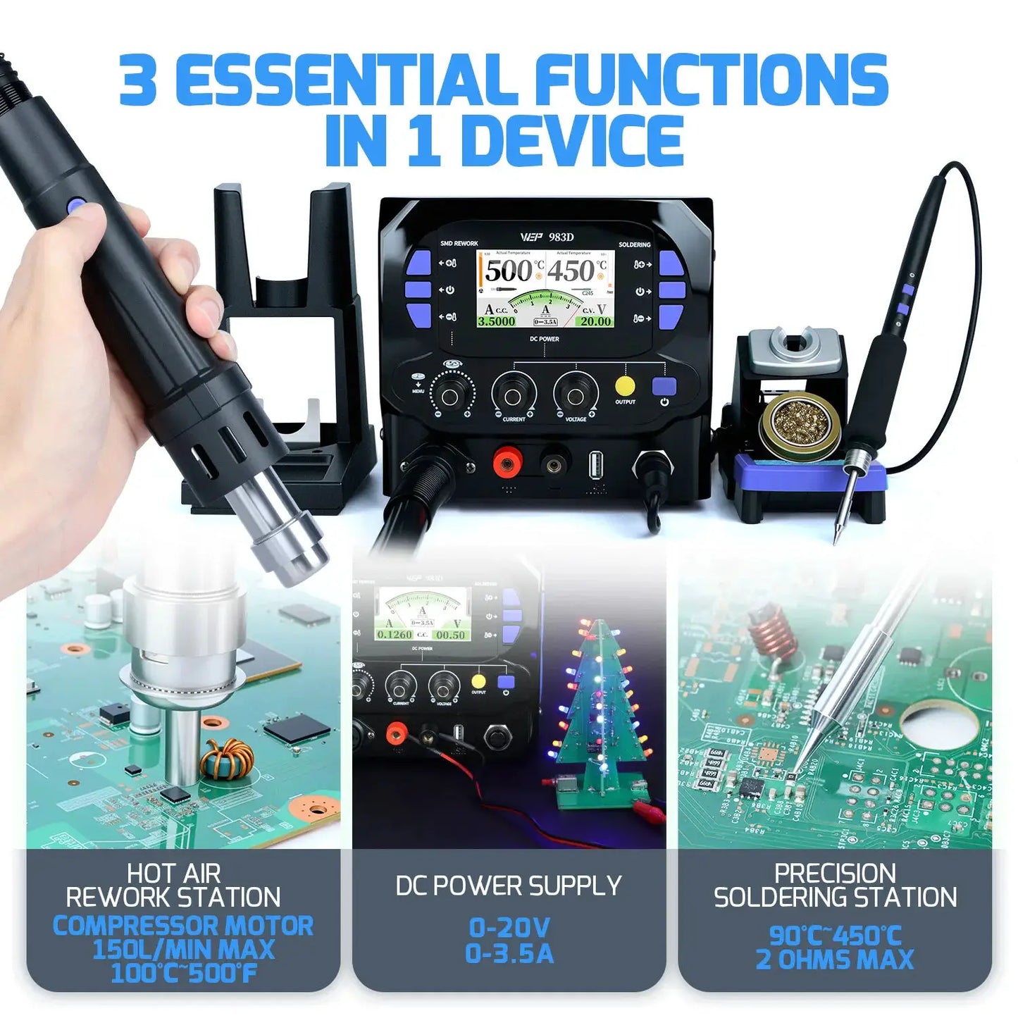1300W 3IN1 Precision Soldering Station Compatible With C245 C210 Iron Pump Hot Air Handle For Micro Welding DC Power Supply WEP from PriceLows™