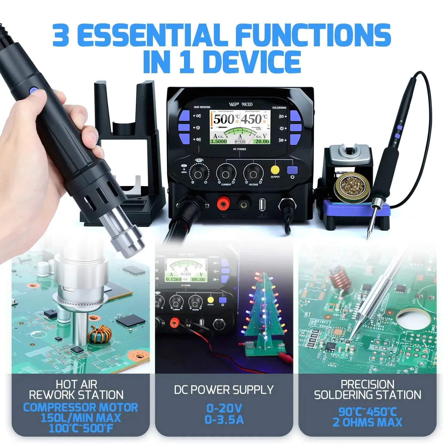 1300W 3IN1 Precision Soldering Station Compatible With C245 C210 Iron Pump Hot Air Handle For Micro Welding DC Power Supply WEP from PriceLows™
