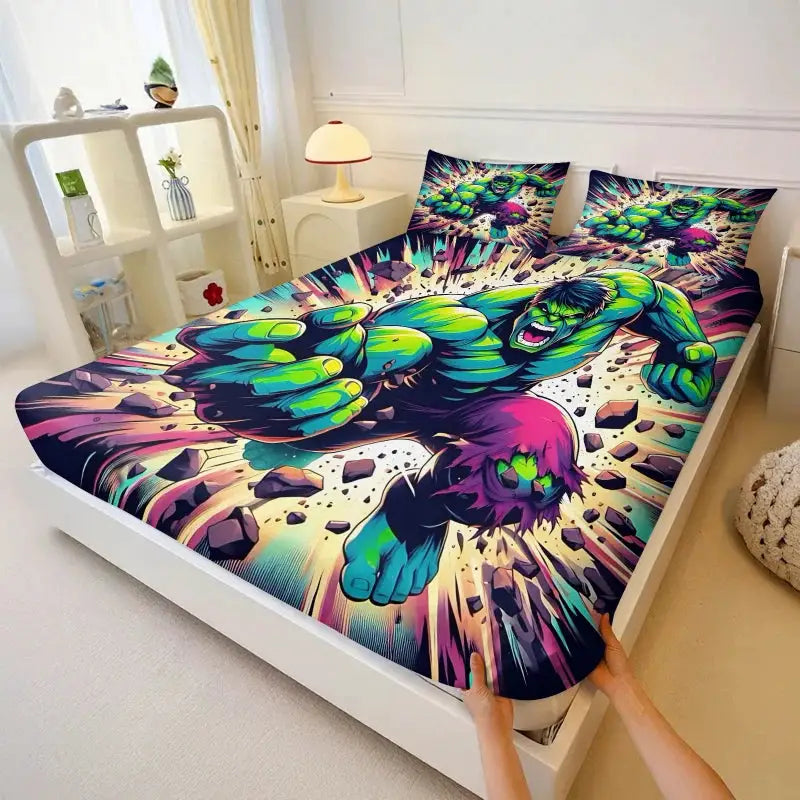 3Pcs Marvel Superhero Hulk Fitted Sheet Set with Pillowcases Soft Breathable Deep Pocket Bed Sheet Bedroom DecorMarvel Fan Gift from PriceLows™