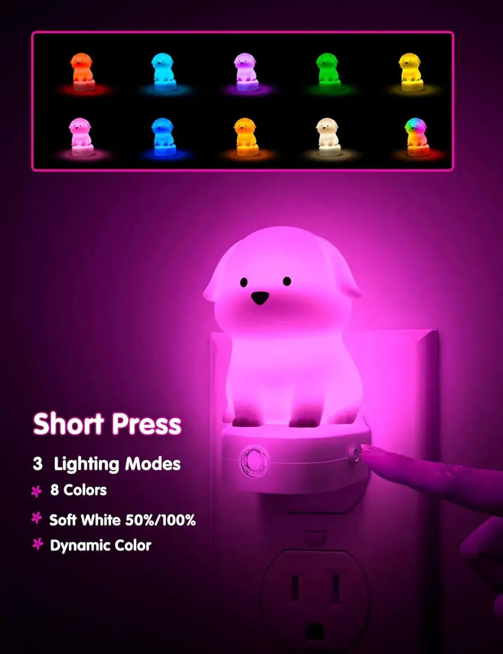 3D Cute Puppy Night Light with Dusk to Dawn Sensor, RGB+Warm White 3000K Plug-in Nightlight for Room Decor, Gift from PriceLows™