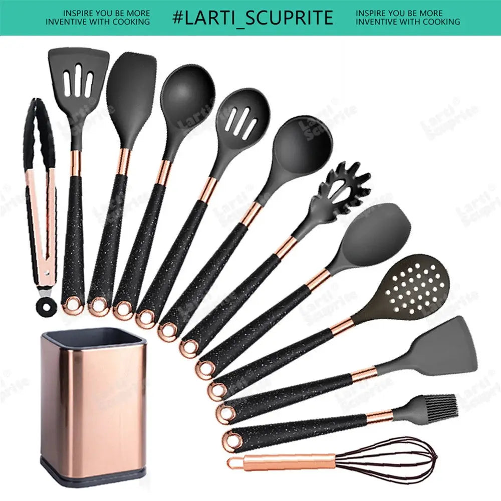 5-13pc Non-Stick Kitchen Silicone Utensil Set - Upgrade Your Kitchen with Gold-Plated Handles Cooking Tools Spatula Spoon Kit from PriceLows™